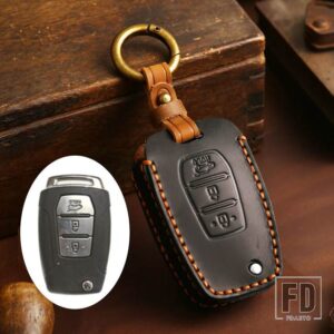 手作り革スマートキーケースカバープロテクターホルダー双竜 2015 2016 チボリレクストンコランド C 3ボタン FOB キー - Black(Trunk)