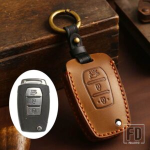 手作り革スマートキーケースカバープロテクターホルダー双竜 2015 2016 チボリレクストンコランド C 3ボタン FOB キー - Brown(Trunk)