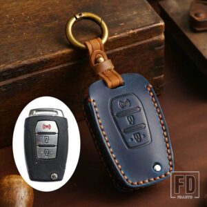 手作り革スマートキーケースカバープロテクターホルダー双竜 2015 2016 チボリレクストンコランド C 3ボタン FOB キー - Blue(Signal)