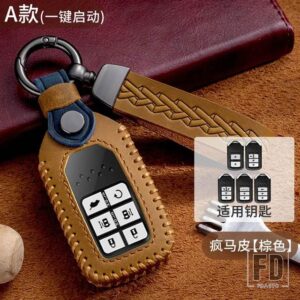 ホンダ 革リモートキーケースカバー CRV CR-V フィットシビックアコード HR-V HRV シティオデッセイ XR-V プロテクターホルダーキーレス - Brown