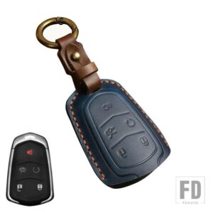 キャデラック 本革キーケースホルダーシェル ESV エスカレード CTS XTS SRX ATS 2015-18 CT5 XT5 XT6 アクセサリー - 5 Btns Blue Key B