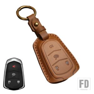 キャデラック 本革キーケースホルダーシェル ESV エスカレード CTS XTS SRX ATS 2015-18 CT5 XT5 XT6 アクセサリー - 4 Btns Brown Key A