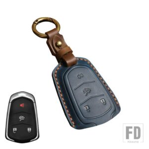 キャデラック 本革キーケースホルダーシェル ESV エスカレード CTS XTS SRX ATS 2015-18 CT5 XT5 XT6 アクセサリー - 4 Btns Blue Key A
