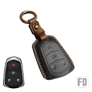 キャデラック 本革キーケースホルダーシェル ESV エスカレード CTS XTS SRX ATS 2015-18 CT5 XT5 XT6 アクセサリー - 4 Btns Black Key A