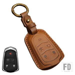 キャデラック 本革キーケースホルダーシェル ESV エスカレード CTS XTS SRX ATS 2015-18 CT5 XT5 XT6 アクセサリー - 5 Btns Brown Key B