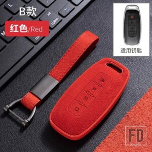 日産 スエードレザー + TPU 車リモートキー FOB ケースカバー キャシュカイアルティマ 2022 - 4 Buttons Red