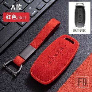 日産 スエードレザー + TPU 車リモートキー FOB ケースカバー キャシュカイアルティマ 2022 - 3 Buttons Red