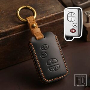 トヨタ 革キーケース アクア RAV4 ランドクルーザーカムリプラドカローラプリウスカバーキーレスリモート FOB 3 4ボタン 2013 2014 - 4 Buttons Black