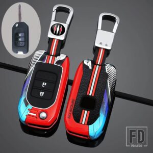 ホンダ 合金フリップキーケースカバーシェルフォブ シビック HRV CRV XRV CR-V クライダーオデッセイパイロットフィットアコードプロテクターア - 2 Btns Silver Red