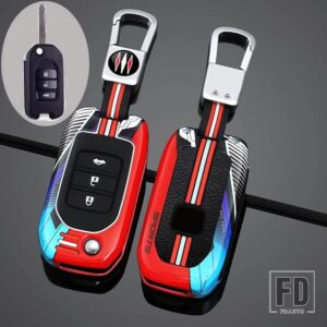 ホンダ 合金フリップキーケースカバーシェルフォブ シビック HRV CRV XRV CR-V クライダーオデッセイパイロットフィットアコードプロテクターア - 3 Btns Silver Red