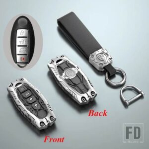 日産 合金キーケースカバー FOB キーホルダー キャシュカイジューク J10 J11 エクストレイル T32 T31 キックティーダアルティマパスファインダ - 4 Btns Silver(Horn)