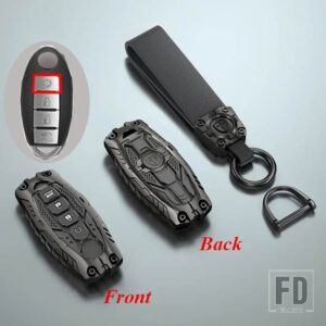日産 合金キーケースカバー FOB キーホルダー キャシュカイジューク J10 J11 エクストレイル T32 T31 キックティーダアルティマパスファインダ - 4 Btns Black(Hold)