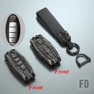 日産 合金キーケースカバー FOB キーホルダー キャシュカイジューク J10 J11 エクストレイル T32 T31 キックティーダアルティマパスファインダ - 4 Btns Black(Horn)