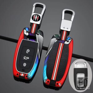 アウディ ファッション合金車リモートスマートキーカバーケースシェル A1 A3 A4 A5 A6 A7 A8 クワトロ Q3 Q5 Q7 2009-2015 アクセサリー - Silver Red 1 PC