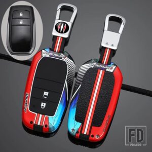 トヨタ 合金 + シリカゲルキーケースカバーシェル CHR ハイラックスフォーチュナーランドクルーザー 200 カムリカローラクラウン RAV4 ハイラン - 2 Btns Silver Red