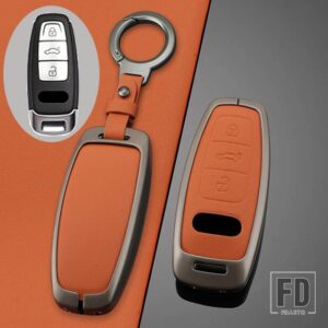 アウディ 3ボタン合金 + 革リモートキー FOB ケースカバー A6L A7 A8 A8L E-TRON Q8 C8 2019 シェルカーアクセサリー - Type 1(YHK)