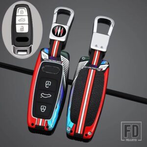 アウディ ファッション合金リモートキーケースカバーシェル A6 A7 A8 E-TRON Q5 Q8 C8 D5 プロテクター FOB カーアクセサリー - Silver Red 1 PC