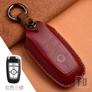 フォード クレイジーホース革キーケースマスタング 2018 ECOSPORT リモート FOB シェルカバーキーバッグキーホルダーオートアクセサリー - 4 Button Red A