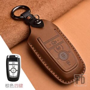 フォード クレイジーホース革キーケースマスタング 2018 ECOSPORT リモート FOB シェルカバーキーバッグキーホルダーオートアクセサリー - 4 Button Brown A