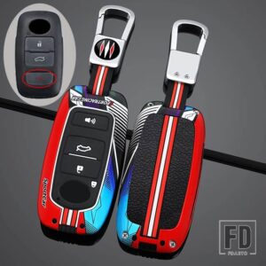トヨタ ダイハツ 合金キーフォブカバー キーホルダー付き ロッキー用 キーカバー RAIZE キーホルダー リモコンケース用 - 4 Btns Silver Red D