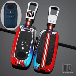 トヨタ ダイハツ 合金キーフォブカバー キーホルダー付き ロッキー用 キーカバー RAIZE キーホルダー リモコンケース用 - 3 Btns Silver Red B