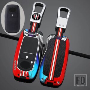 トヨタ ダイハツ 合金キーフォブカバー キーホルダー付き ロッキー用 キーカバー RAIZE キーホルダー リモコンケース用 - 2 Btns Silver Red A