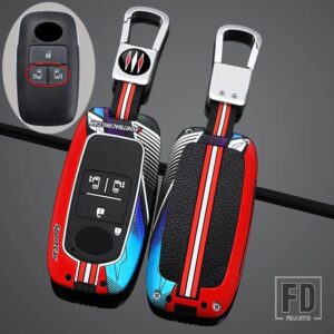 トヨタ ダイハツ 合金キーフォブカバー キーホルダー付き ロッキー用 キーカバー RAIZE キーホルダー リモコンケース用 - 4 Btns Silver Red C
