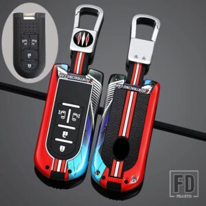 トヨタ ダイハツ 合金 + シリコーンキーケースカバーホルダー ラッシュパッソピクシスジョイエポック タント LA600S MOOVECANVAS LA800S ブーン - 4 Btns Silver Red C