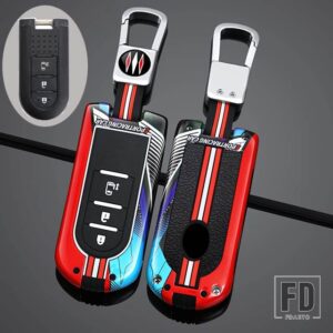 トヨタ ダイハツ 合金 + シリコーンキーケースカバーホルダー ラッシュパッソピクシスジョイエポック タント LA600S MOOVECANVAS LA800S ブーン - 3 Btns Silver Red B