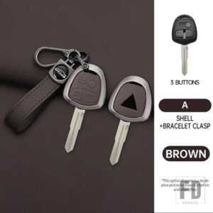 三菱 金属 + PU レザーキーカバーアクセサリースタイリングケース パジェロ EX ランサー ASX アウトランダーギャラン - Brown 1 PC