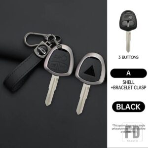 三菱 金属 + PU レザーキーカバーアクセサリースタイリングケース パジェロ EX ランサー ASX アウトランダーギャラン - Black 1 pc