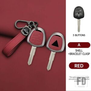 三菱 金属 + PU レザーキーカバーアクセサリースタイリングケース パジェロ EX ランサー ASX アウトランダーギャラン - Red 1 pc