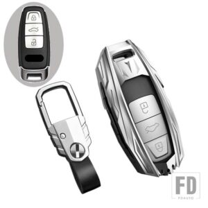 アウディ 金属 + TPU 車リモートキーケースカバーシェル A6 A7 A8 E-TRON Q5 Q8 C8 D5 キーホルダープロテクター FOB カーアクセサリー - Silver
