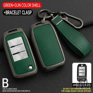 合金 + レザーキーケースカバー MG MG3 MG5 MG6 MG7 ZS GT GS 栄威 RX5 350 360 750 フリップキープロテクターシェル FOB - Grey Green 1 PC