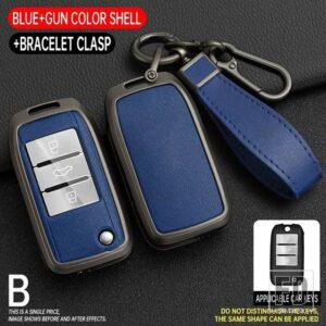 合金 + レザーキーケースカバー MG MG3 MG5 MG6 MG7 ZS GT GS 栄威 RX5 350 360 750 フリップキープロテクターシェル FOB - Grey Blue 1 PC