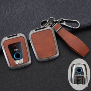 BMW 合金 + PU レザー車スマート RENMOTE キーケースカバー I3 I8 シリーズホルダーシェルキーホルダーアクセサリー - Brown 1 PC