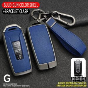 VW 合金 + PU レザーキーケースカバー トゥアレグ 2018-23 3ボタンリモートキープロテクター - Grey Blue 1 PC