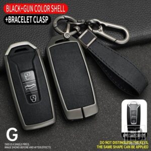 VW 合金 + PU レザーキーケースカバー トゥアレグ 2018-23 3ボタンリモートキープロテクター - Grey Black 1 PC