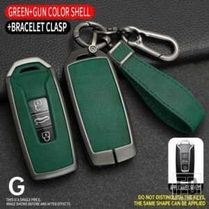 VW 合金 + PU レザーキーケースカバー トゥアレグ 2018-23 3ボタンリモートキープロテクター - Grey Green 1 PC