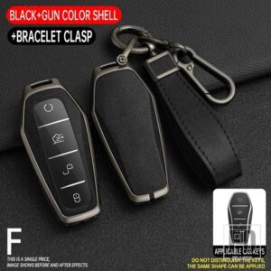 合金 + PU レザーキーケース ATTO 3 ハン EV ドルフィン 4ボタン リモコンカバー自動車アクセサリー - Grey Black 1 PC