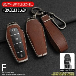 合金 + PU レザーキーケース ATTO 3 ハン EV ドルフィン 4ボタン リモコンカバー自動車アクセサリー - Grey Brown 1 PC