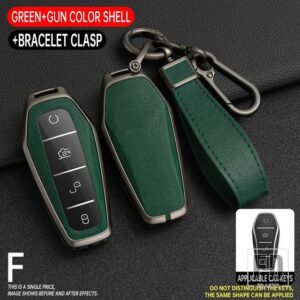 合金 + PU レザーキーケース ATTO 3 ハン EV ドルフィン 4ボタン リモコンカバー自動車アクセサリー - Grey Green 1 PC