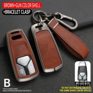 アウディ 合金 + TPU 車リモートキーケースカバー A4 A4L A5 Q5 Q7 TT TTS 8S B9 2016 2017 2018 キーシェルアクセサリー - Grey Brown 1 PC
