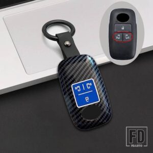 トヨタ ダイハツ カーボン ABS リモートキー FOB カバーケースシェルホルダープロテクター ヤリス ATIV RAIZE VELOZ AVANZA RUSH PERODUA - 4 Btns Blue(Door)