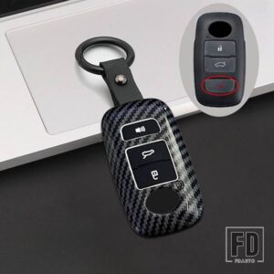 トヨタ ダイハツ カーボン ABS リモートキー FOB カバーケースシェルホルダープロテクター ヤリス ATIV RAIZE VELOZ AVANZA RUSH PERODUA - 4 Btns Black(Horn)