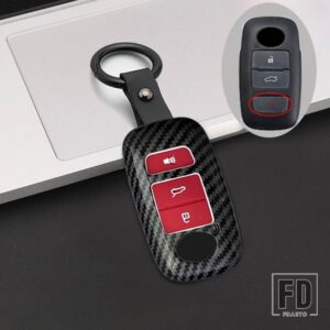 トヨタ ダイハツ カーボン ABS リモートキー FOB カバーケースシェルホルダープロテクター ヤリス ATIV RAIZE VELOZ AVANZA RUSH PERODUA - 4 Btns Red(Horn)