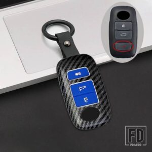 トヨタ ダイハツ カーボン ABS リモートキー FOB カバーケースシェルホルダープロテクター ヤリス ATIV RAIZE VELOZ AVANZA RUSH PERODUA - 4 Btns Blue(Horn)