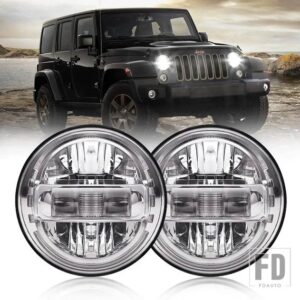ジープ ランドローバー 7 ''LED ヘッドライト LADA NIVA 4X4 H4 高低ビームラウンドヘッドランプ車ランニングライトラングラー JK 防衛 - 2pcs silver