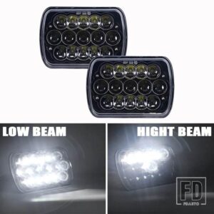 ジープ 7インチ スクエア H4 LED ヘッドライト 7X6 5X7 HI/LO ビーム ホワイト/アンバー ハロー ラングラー YJ 1987-1995 チェロキー XJ 1984- - 2pcs 45W