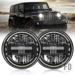 ジープ ランドローバー LADA NIVA 4X4 UAZ 7インチ LED ヘッドライト DRL H4 ハイローラングラー TJ JK LJ CJ 7インチヘッドランプディフェンダ - 2pcs black
